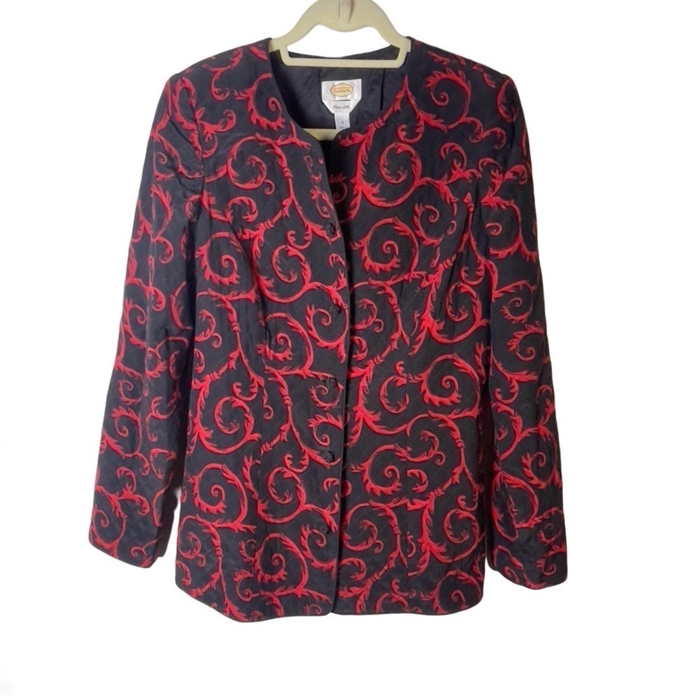 Talbots Pure Silk Blazer with Red Black Print Size 8P